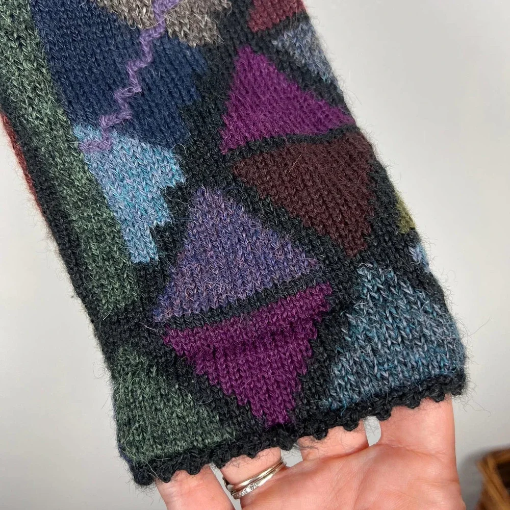 Caamano Peruvian Alpaca Hand-Knit Cardigan Sweater Multicolor Art to Wear Sz M - Picture 8 of 10